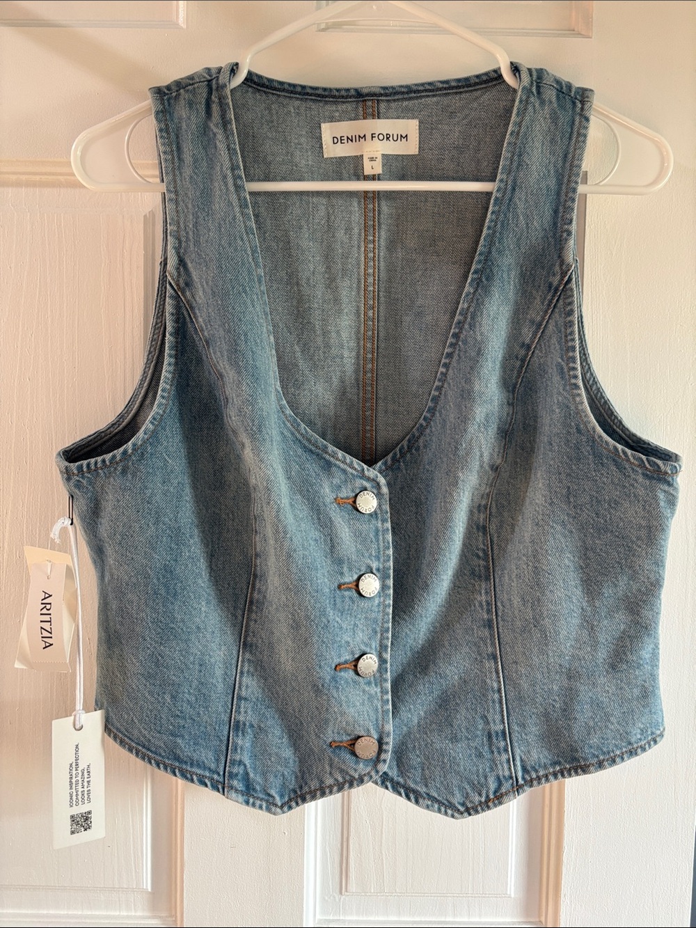Artizia Denim Forum - 90s Mia Blue Washed Button-Front Denim Vest 100% Cotton